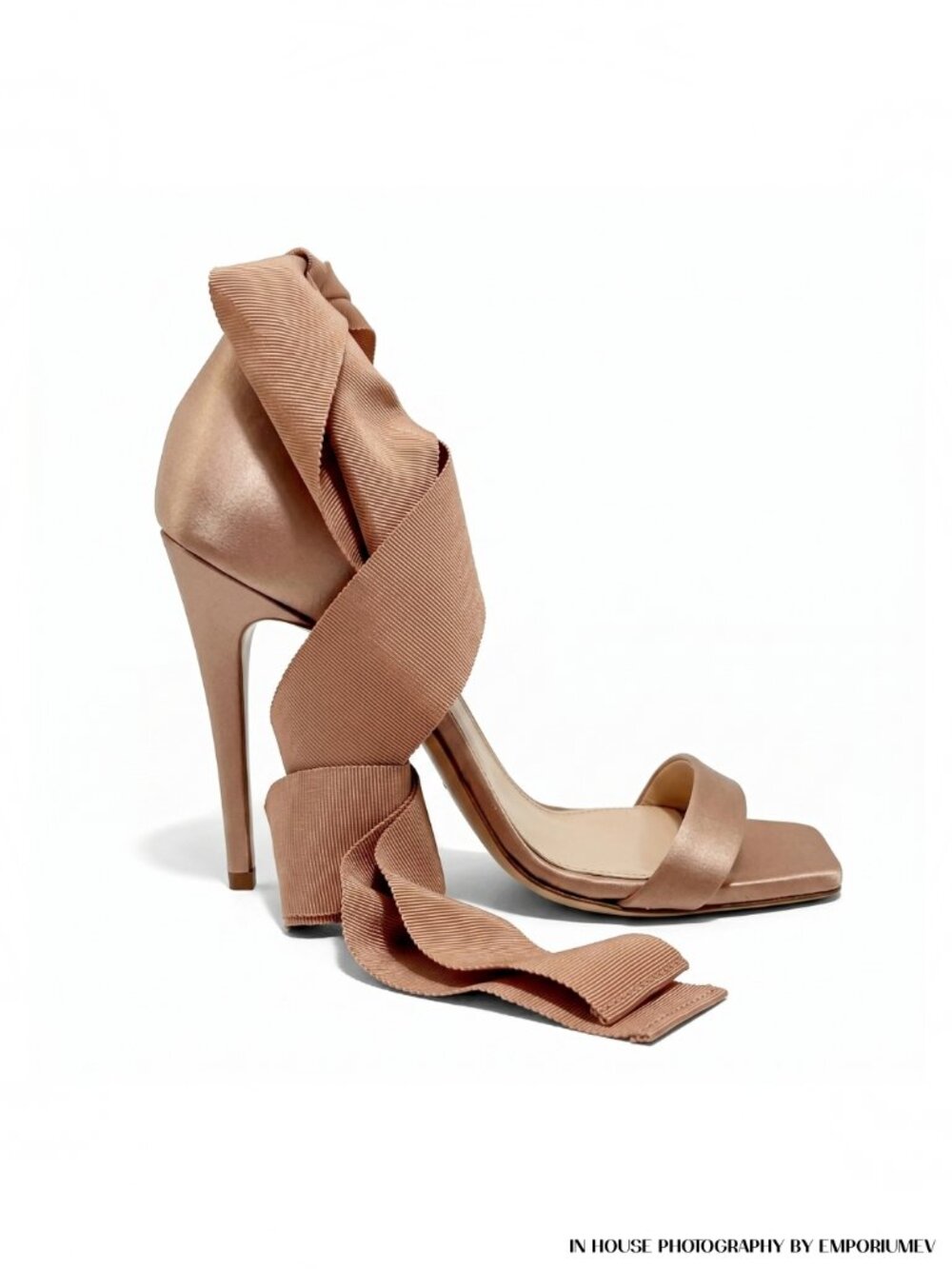 Lanvin Terracota Champagne Rose Gold Satin Ribbon Sandals 105 mm Size EU 37